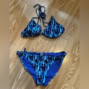 Dynamite Blue and Black Striped Bikini Set size M